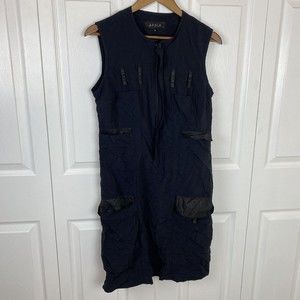 Annie Thompson Size 12 Black Cargo Dress Shift Artsy Art to Wear Utility Zipper